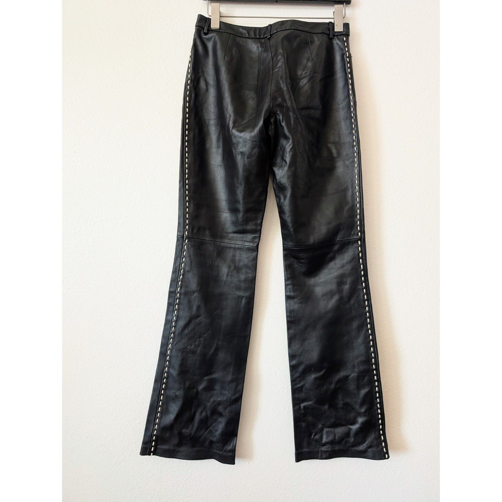 Jesire Genuine Leather Pants Size 4 Black Contrast Stitch Bootcut Y2k